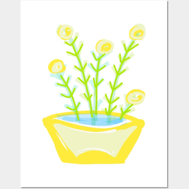 YELLOW FLOWERS IN YELLOW TUB Wall Art by aroba